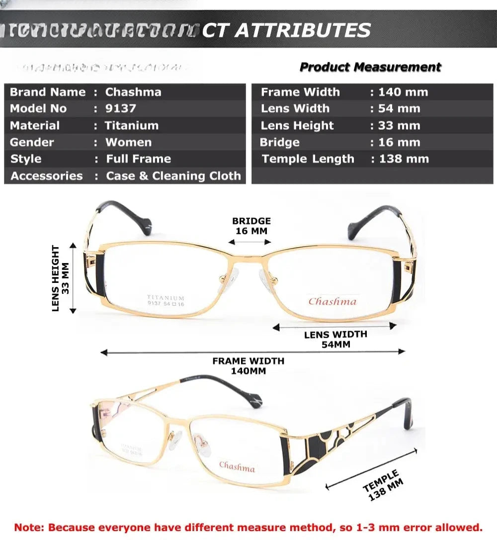 Women's Rectangular Full Rim Titanium Prescription Glasses 91373 — view 2 | Rx Spectacle