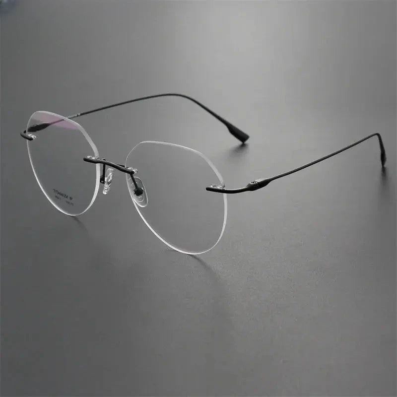 Women's Round Rimless Titanium Flat Top Prescription Glasses 96611 — view 6 | Rx Spectacle