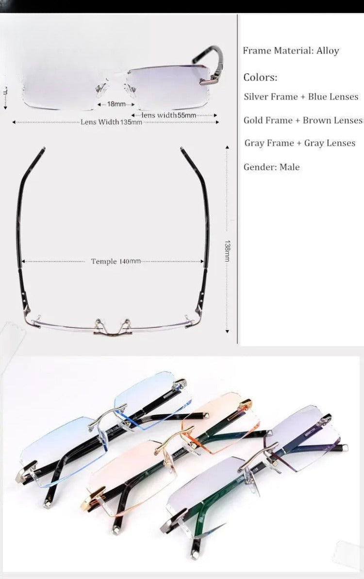 Men's Rectangular Rimless Alloy Prescription Glasses 58003 — view 6 | Rx Spectacle