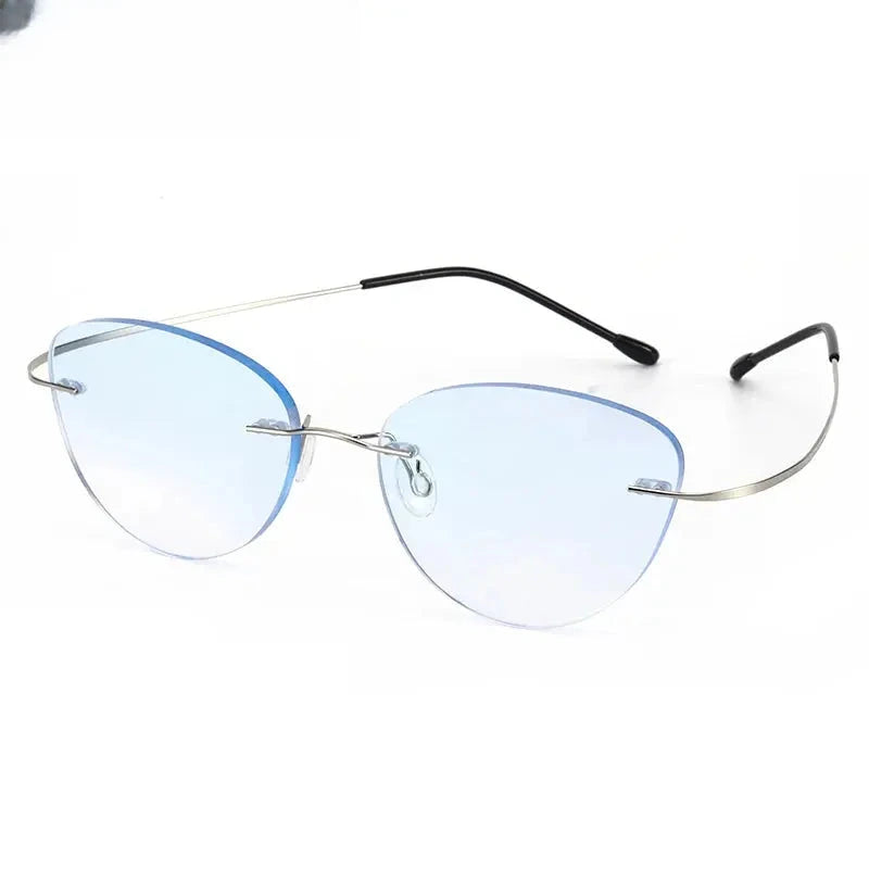 Women's Cat Eye Rimless Titanium Screwless Prescription Glasses 660742 — view 4 | Rx Spectacle
