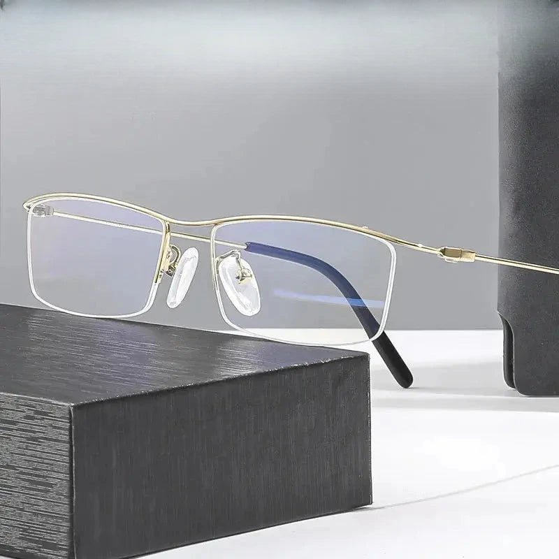 Unisex Browline Semi-Rimless Titanium Prescription Glasses 6688 — view 1 | Rx Spectacle