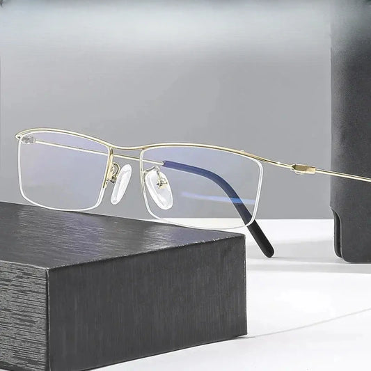 Unisex Browline Semi-Rimless Titanium Prescription Glasses 6688 — view 1 | Rx Spectacle