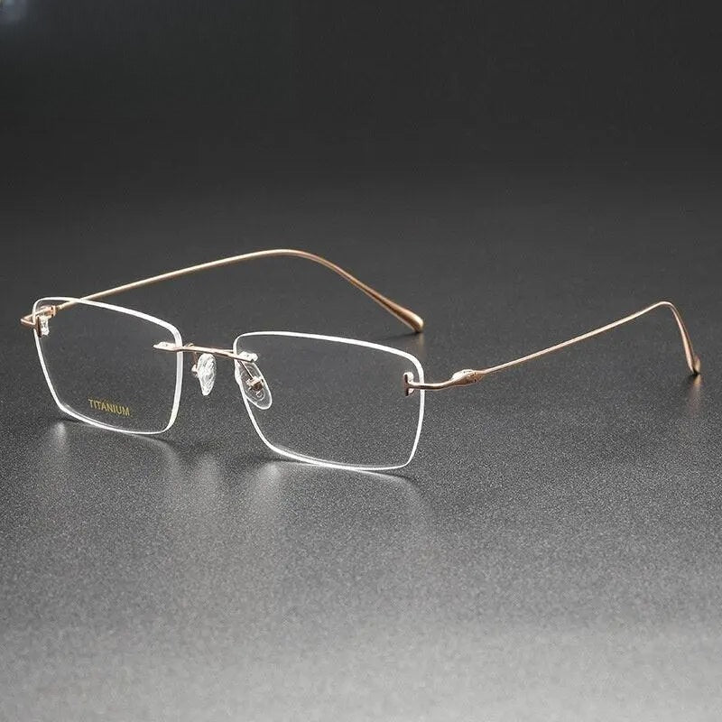 Unisex Square Rimless Titanium Prescription Glasses 5678 — view 3 | Rx Spectacle