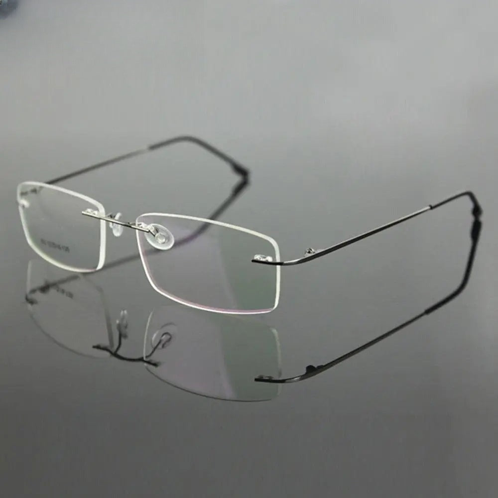 Unisex Rectangular Rimless Titanium Prescription Glasses 763 — view 1 | Rx Spectacle