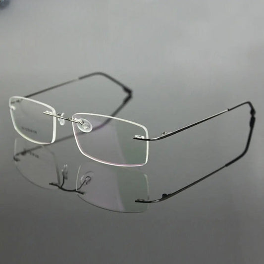 Unisex Rectangular Rimless Titanium Prescription Glasses 763 — view 1 | Rx Spectacle