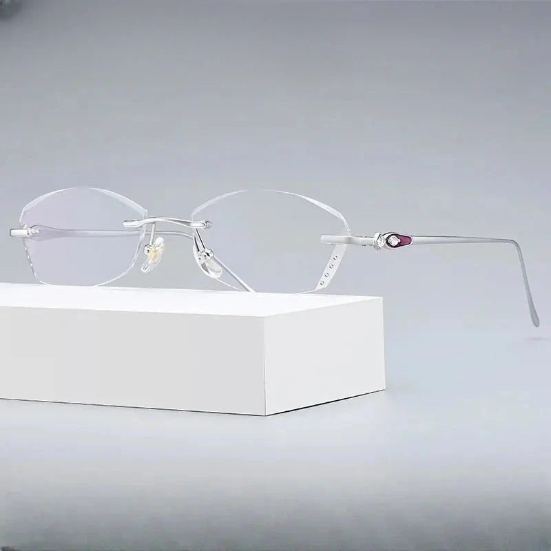 Women's Butterfly Rimless Titanium Prescription Glasses 698037 — view 5 | Rx Spectacle