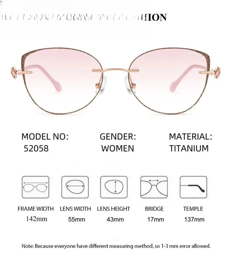 Women's Cat Eye Rimless Titanium Prescription Glasses 752058 — view 2 | Rx Spectacle
