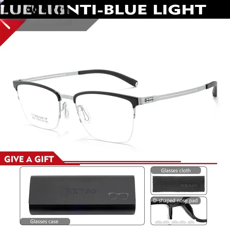 Unisex Square Semi-Rimless Titanium Reading Glasses 628813 — view 5 | Rx Spectacle