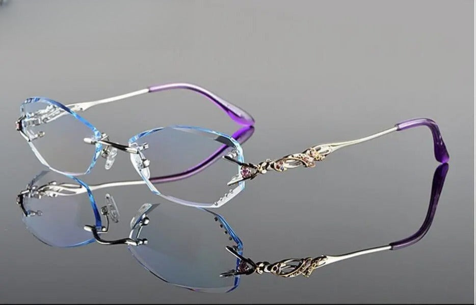 Women's Oval Rimless Titanium Prescription Glasses 8036B — view 10 | Rx Spectacle