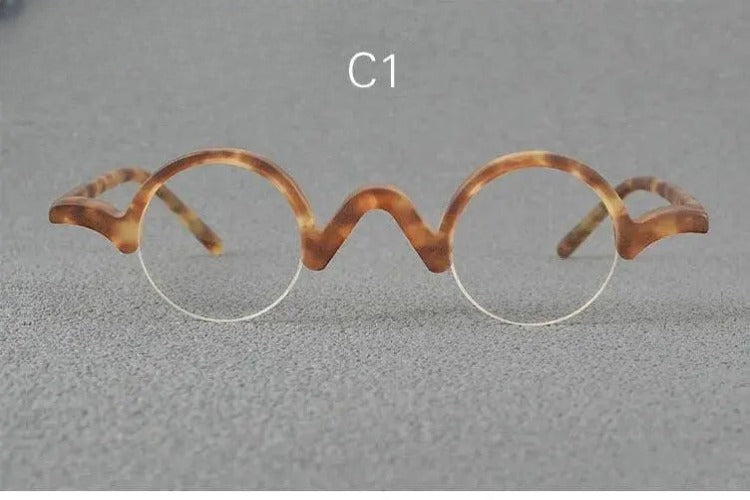 Unisex Round Semi-Rimless Acetate Prescription Glasses — view 7 | Rx Spectacle