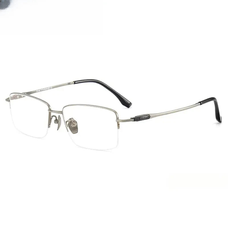 Unisex Square Semi-Rimless Titanium Oversized Prescription Glasses 690053 — view 4 | Rx Spectacle
