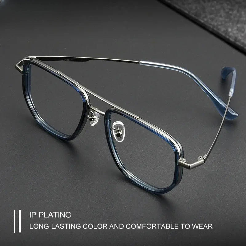 Unisex Square Full Rim Titanium Double Bridge Reading Glasses 2174 — view 4 | Rx Spectacle