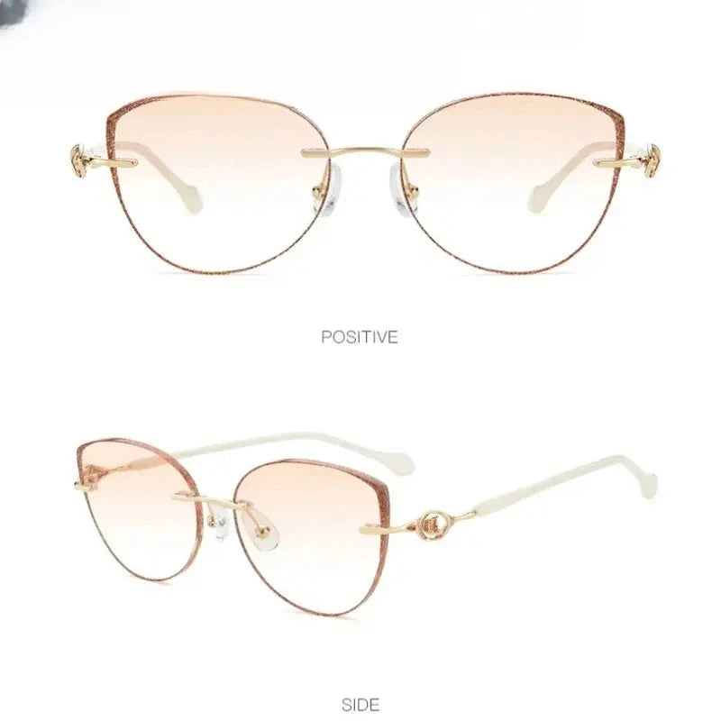 Women's Cat Eye Rimless Titanium Prescription Glasses 752058 — view 3 | Rx Spectacle