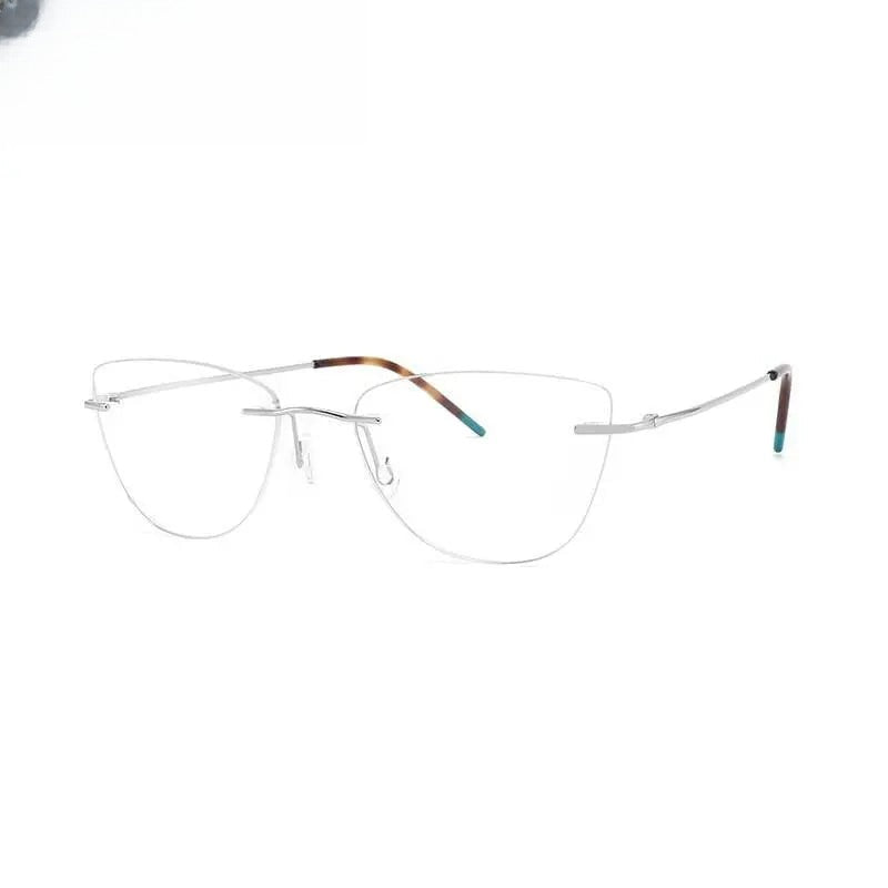 Unisex Cat Eye Rimless Titanium Prescription Glasses 9016 — view 3 | Rx Spectacle