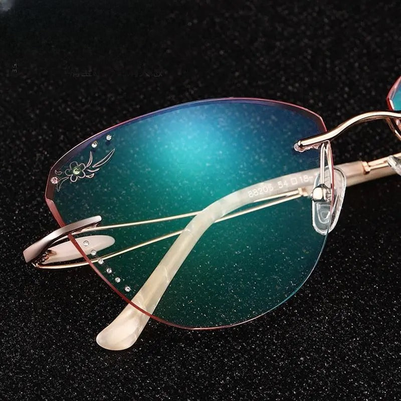 Women's Cat Eye Rimless Titanium Prescription Glasses 88205 — view 6 | Rx Spectacle
