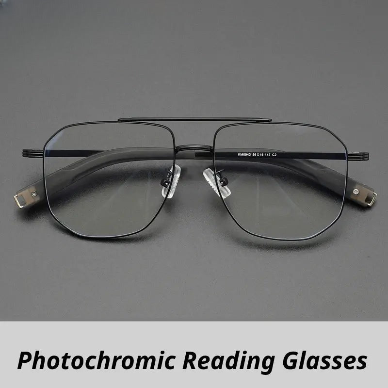Unisex Square Full Rim Titanium Double Bridge Reading Glasses 760942 — view 1 | Rx Spectacle