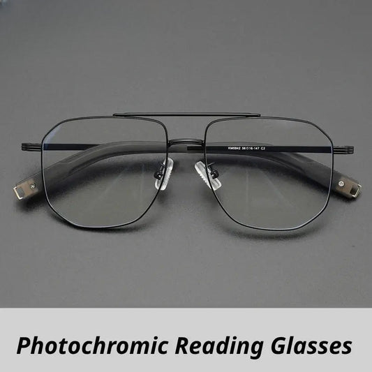 Unisex Square Full Rim Titanium Double Bridge Reading Glasses 760942 — view 1 | Rx Spectacle