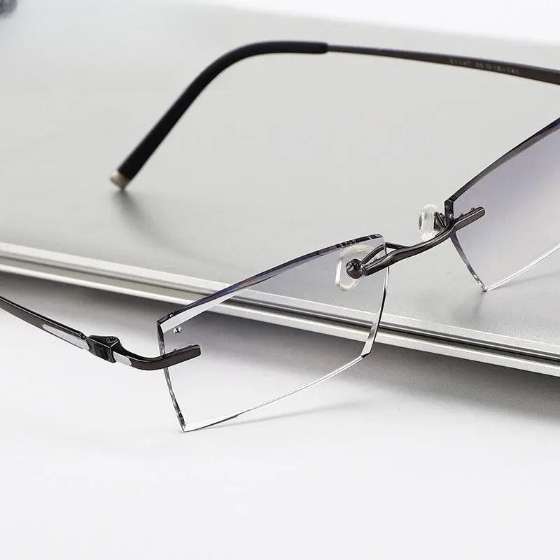 Men's Square Rimless Titanium Prescription Glasses 9090 — view 5 | Rx Spectacle