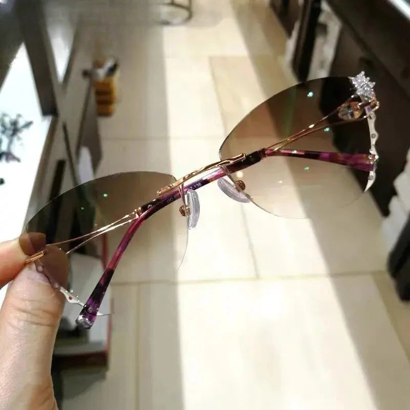 Women's Butterfly Rimless Titanium Prescription Glasses 88032 — view 3 | Rx Spectacle