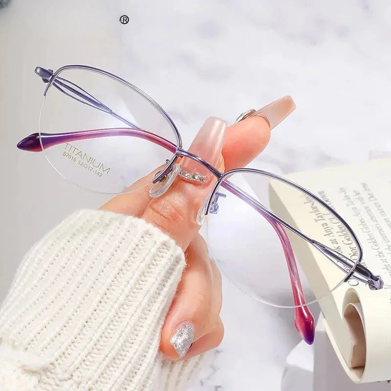 Women's Cat Eye Semi-Rimless Titanium Reading Glasses 47010 — view 1 | Rx Spectacle