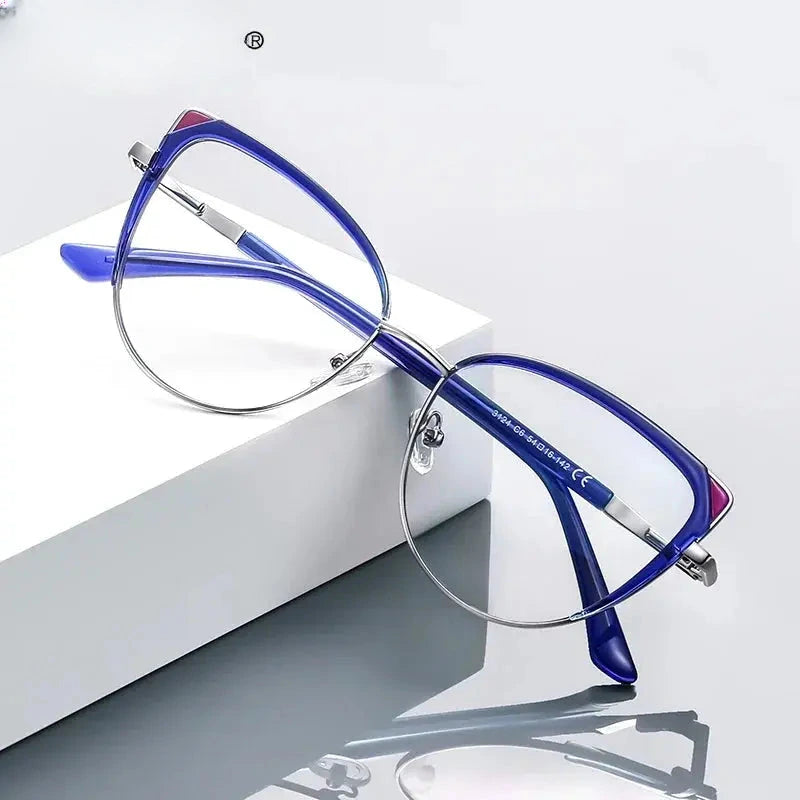 Women's Cat Eye Full Rim Alloy Reading Glasses 43124 — view 1 | Rx Spectacle