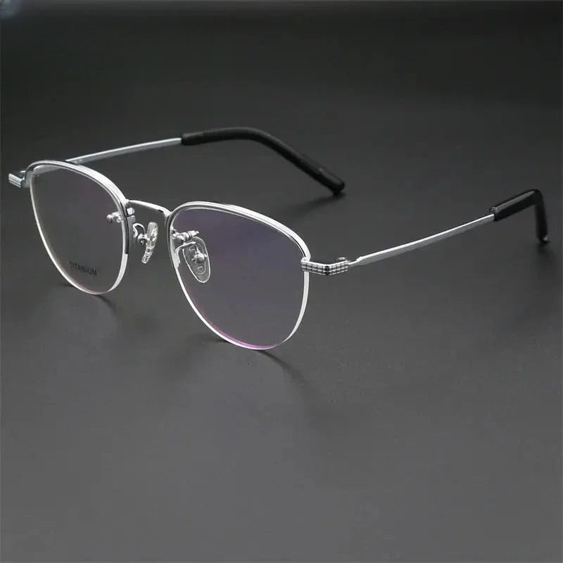 Men's Round Semi-Rimless Titanium Flat Top Prescription Glasses 887050 — view 6 | Rx Spectacle