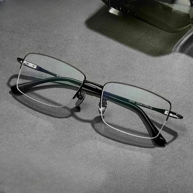Unisex Square Semi-Rimless Titanium Oversized Prescription Glasses 690053 — view 1 | Rx Spectacle