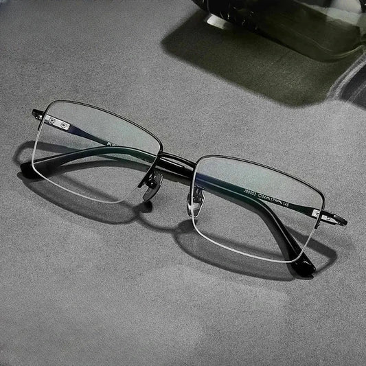 Unisex Square Semi-Rimless Titanium Oversized Prescription Glasses 690053 — view 1 | Rx Spectacle
