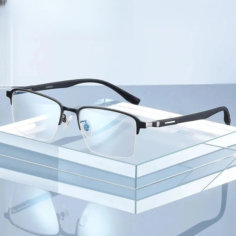 Men's Square Semi-Rimless Titanium Oversized Prescription Glasses 62089 — view 1 | Rx Spectacle