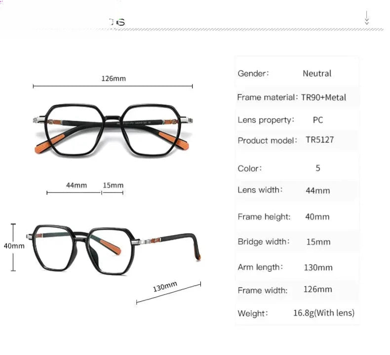 Unisex Polygon Full Rim Titanium Prescription Glasses 5127 — view 6 | Rx Spectacle