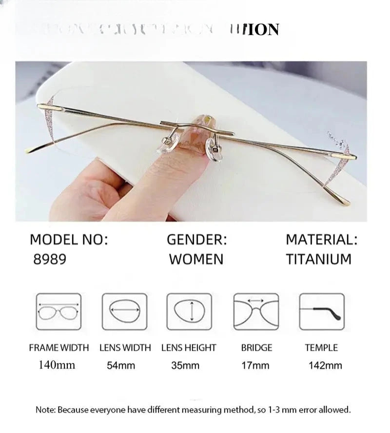 Women's Oval Rimless Titanium Prescription Glasses 698989 — view 3 | Rx Spectacle