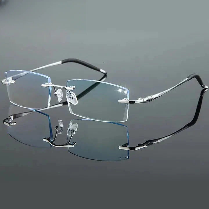 Unisex Square Rimless Titanium Prescription Glasses 81937 — view 5 | Rx Spectacle