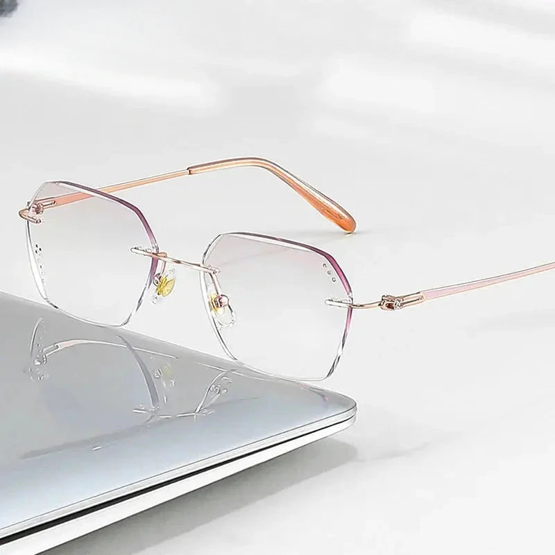 Women's Polygon Rimless Titanium Flat Top Prescription Glasses 886005 — view 1 | Rx Spectacle