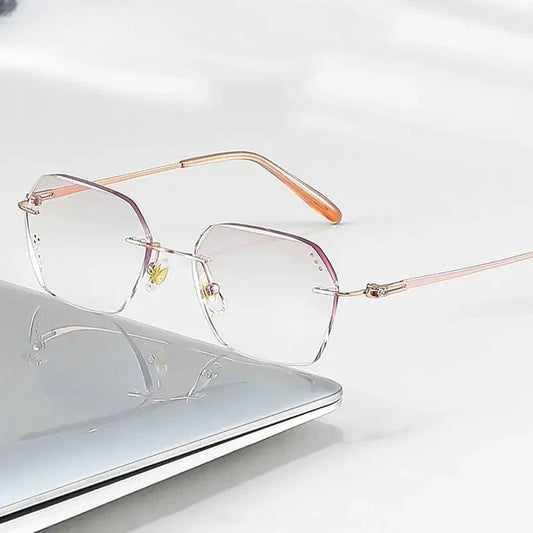 Women's Polygon Rimless Titanium Flat Top Prescription Glasses 886005 — view 1 | Rx Spectacle