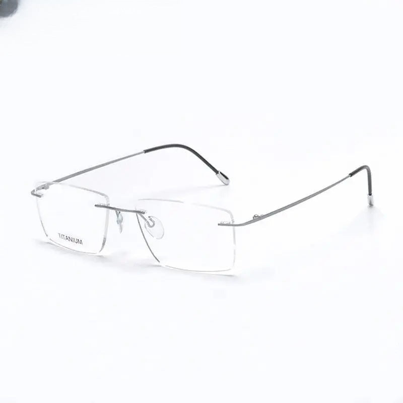 Unisex Square Rimless Titanium Prescription Glasses 16011 — view 2 | Rx Spectacle