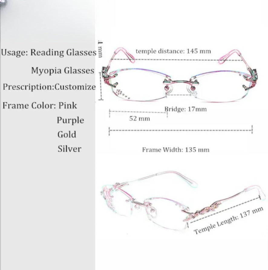 Women's Oval Rimless Titanium Prescription Glasses 8036B — view 12 | Rx Spectacle