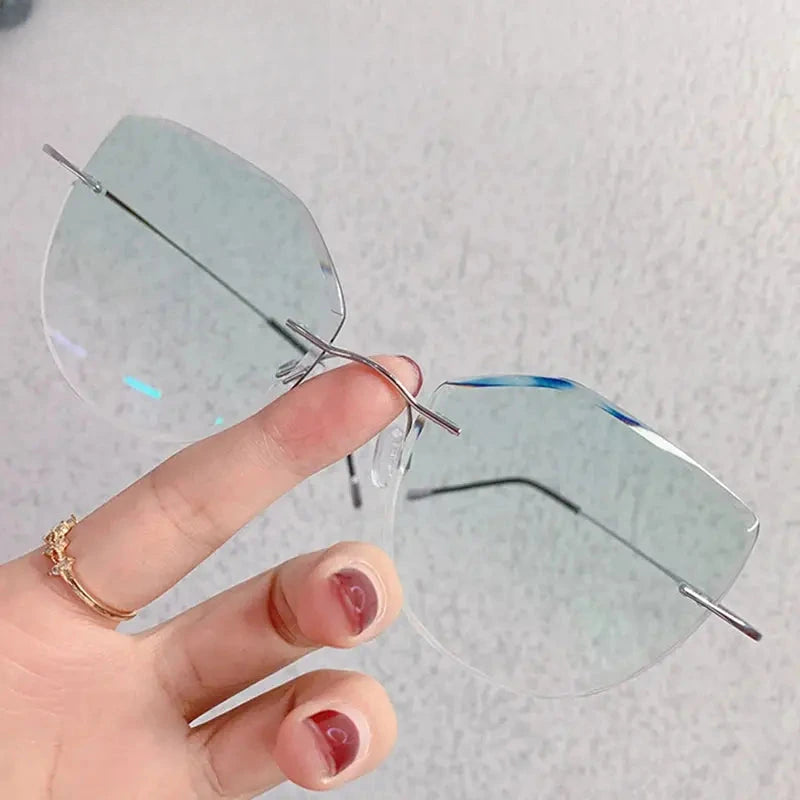 Women's Cat Eye Rimless Titanium Prescription Glasses 60744 — view 4 | Rx Spectacle