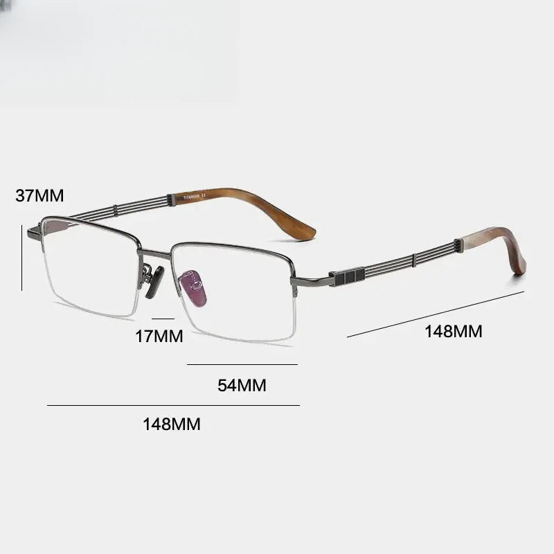 Men's Square Semi-Rimless Titanium Prescription Glasses Gxyj1498 — view 5 | Rx Spectacle
