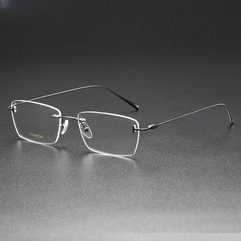 Unisex Square Rimless Titanium Prescription Glasses 5678 — view 4 | Rx Spectacle
