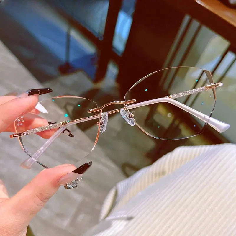Women's Cat Eye Rimless Titanium Prescription Glasses 88606 — view 1 | Rx Spectacle