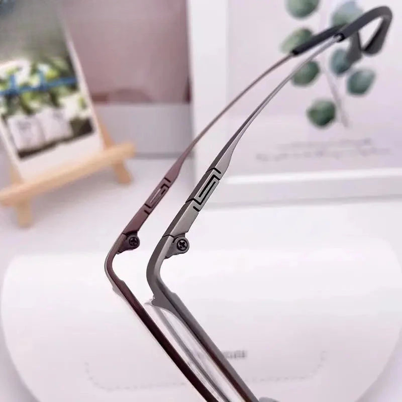 Men's Square Semi-Rimless Titanium Oversized Prescription Glasses 42039 — view 6 | Rx Spectacle