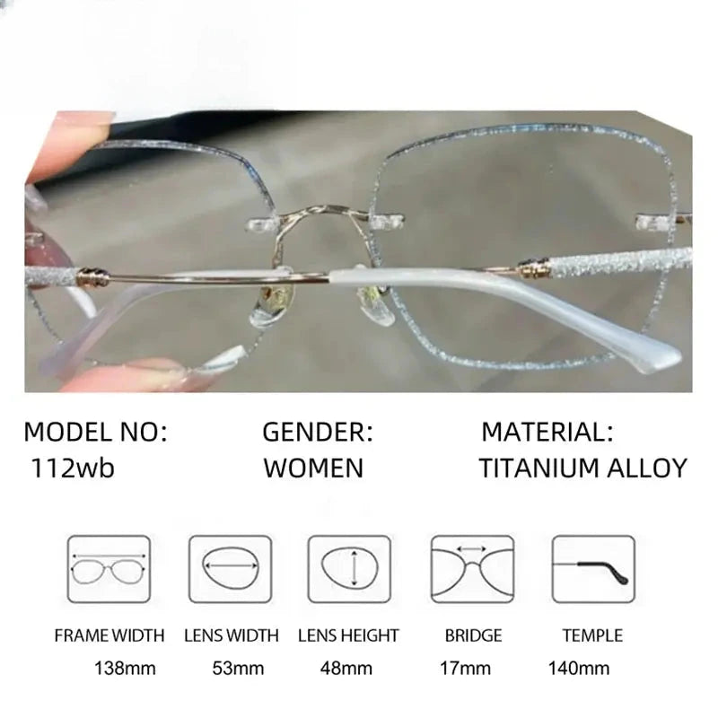 Women's Square Rimless Titanium Prescription Glasses 778112 — view 2 | Rx Spectacle