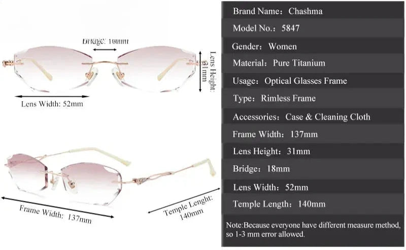 Women's Oval Rimless Titanium Prescription Glasses 58474 — view 2 | Rx Spectacle