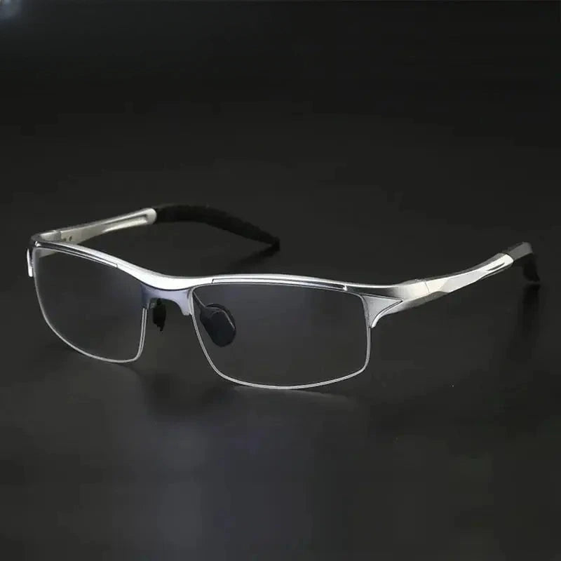 Unisex Rectangular Semi-Rimless Titanium Prescription Glasses 8177 — view 1 | Rx Spectacle