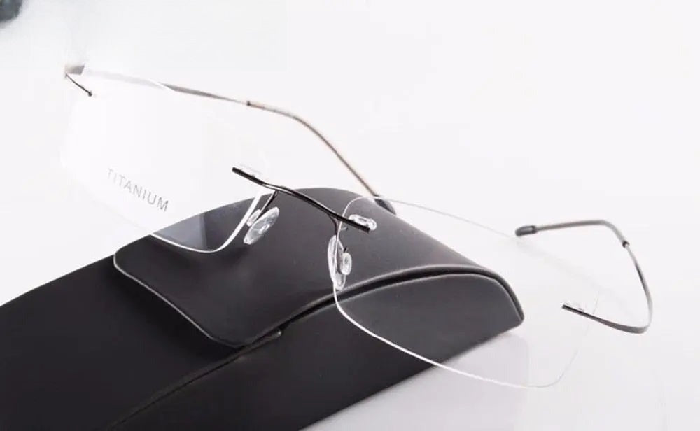 Unisex Oval Rimless Titanium Prescription Glasses F637 — view 6 | Rx Spectacle