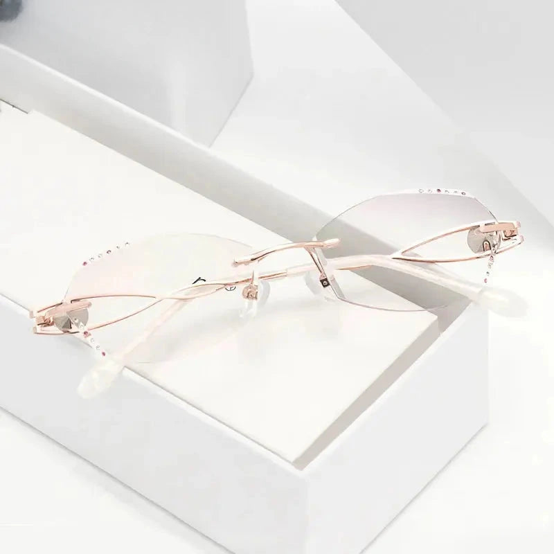 Women's Cat Eye Rimless Titanium Prescription Glasses 880224 — view 1 | Rx Spectacle
