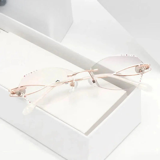 Women's Cat Eye Rimless Titanium Prescription Glasses 880224 — view 1 | Rx Spectacle