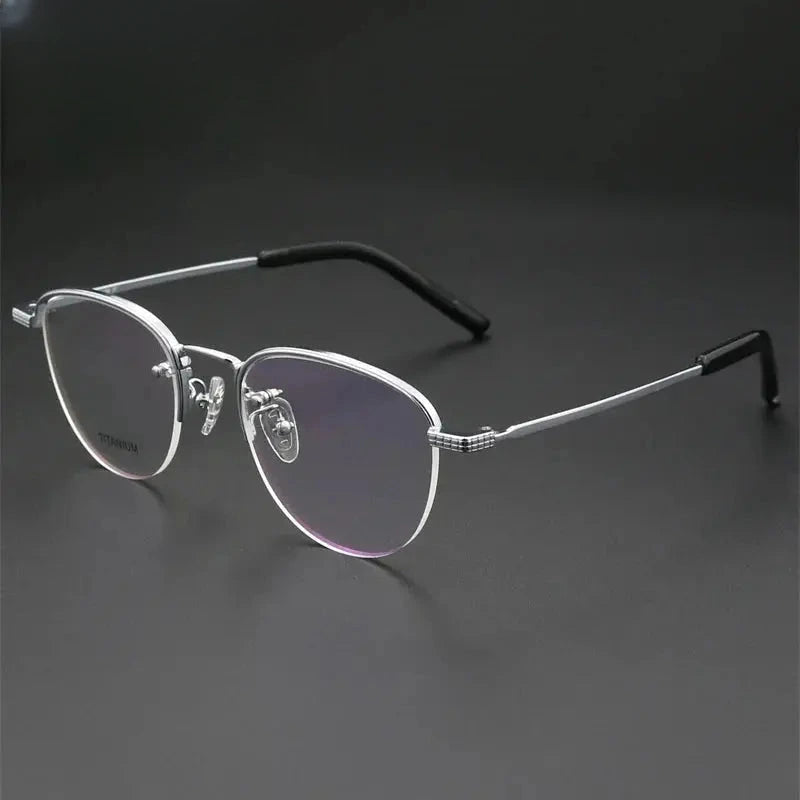 Men's Round Semi-Rimless Titanium Flat Top Prescription Glasses 887050 — view 1 | Rx Spectacle