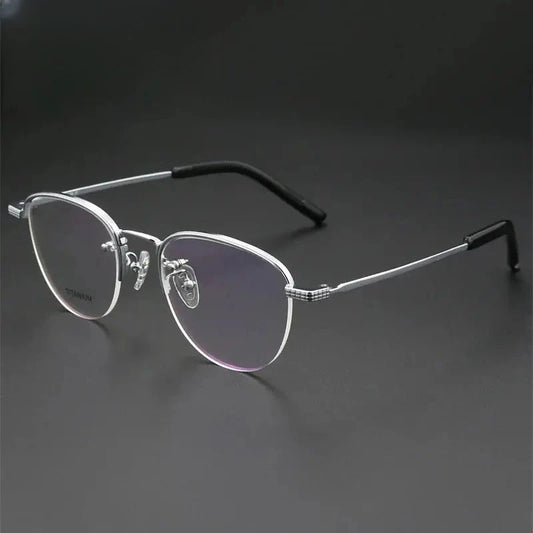 Men's Round Semi-Rimless Titanium Flat Top Prescription Glasses 887050 — view 1 | Rx Spectacle