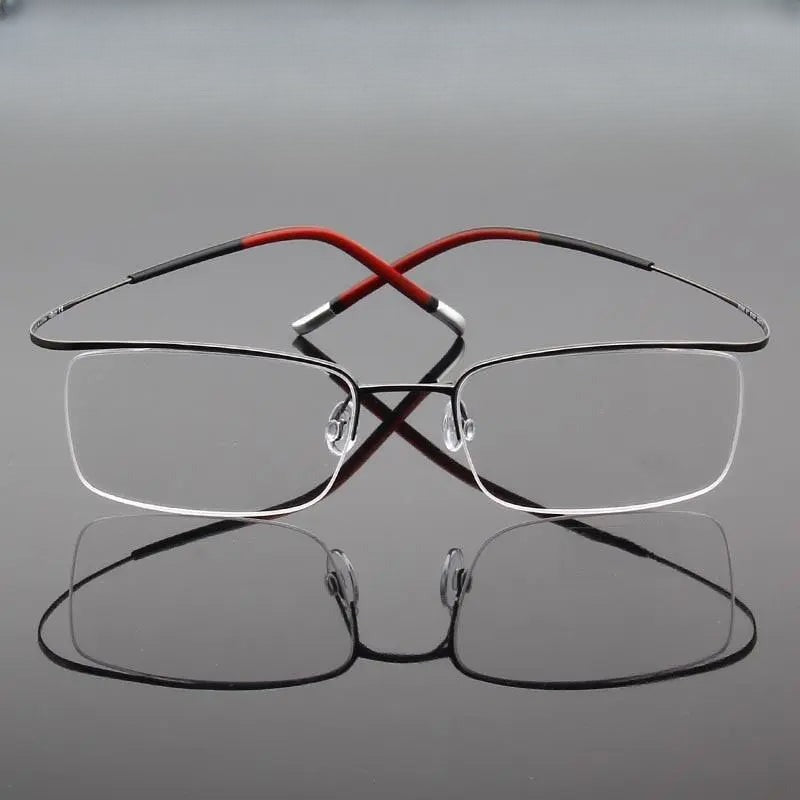 Unisex Rectangular Semi-Rimless Titanium Prescription Glasses 9256 — view 1 | Rx Spectacle